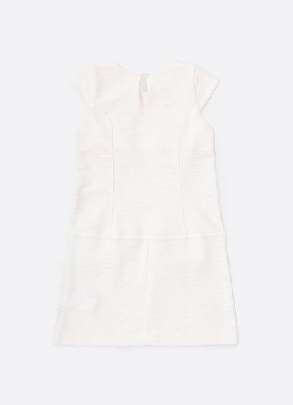 Vestido Infantil Bouclé Lapelas Bordadas Pérolas e Cristais Off White - Pituchinhus