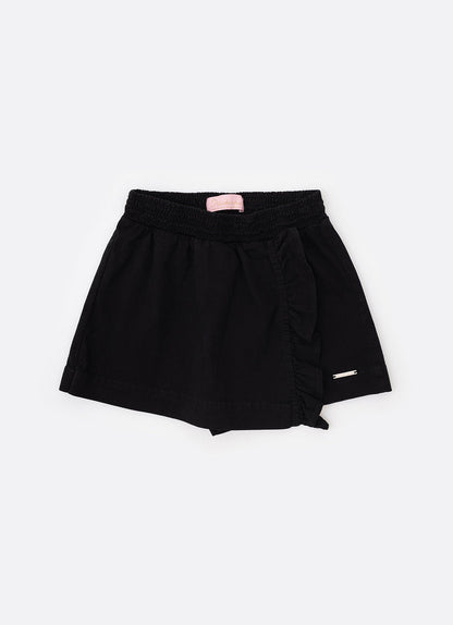 Conjunto Infantil Blusa Tricot ML Jabô Botões e Saia Sarja Babadinho Preto - Pituchinhus