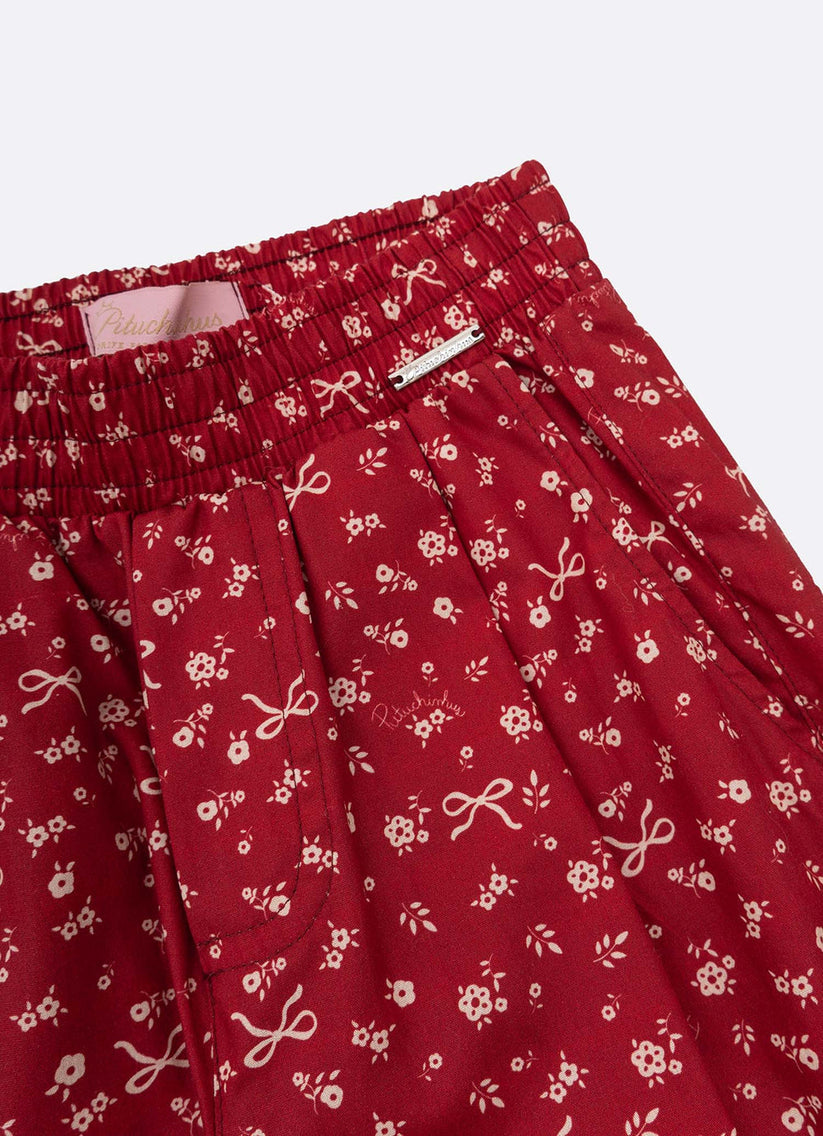 Calça Infantil Reta Mini Flores e Laços Bala de Cereja - Pituchinhus