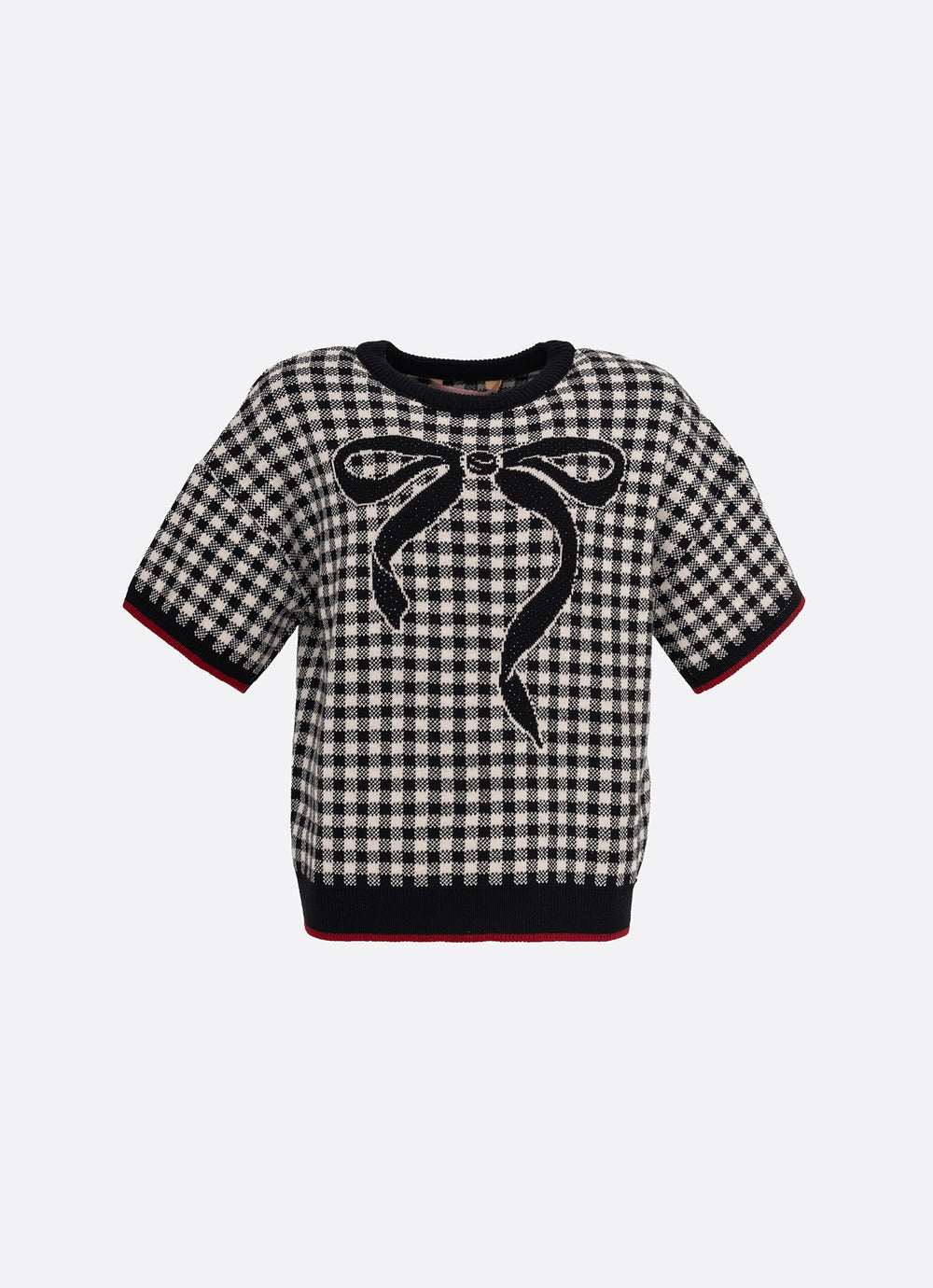 Conjunto Infantil Blusa e Calça Jogging Tricot Xadrez Laço Strass - Pituchinhus