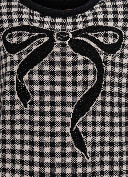 Conjunto Infantil Blusa e Calça Jogging Tricot Xadrez Laço Strass - Pituchinhus