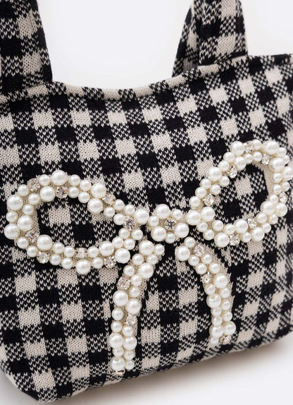 Bolsa Infantil Tricot Xadrez Laço Pérolas - Pituchinhus