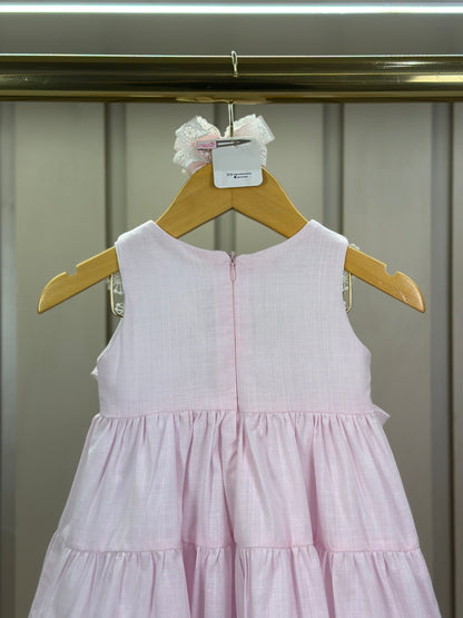 Vestido Infantil Algodão Clássico Rosa Gola Branca Bordada e Rendada - Roana