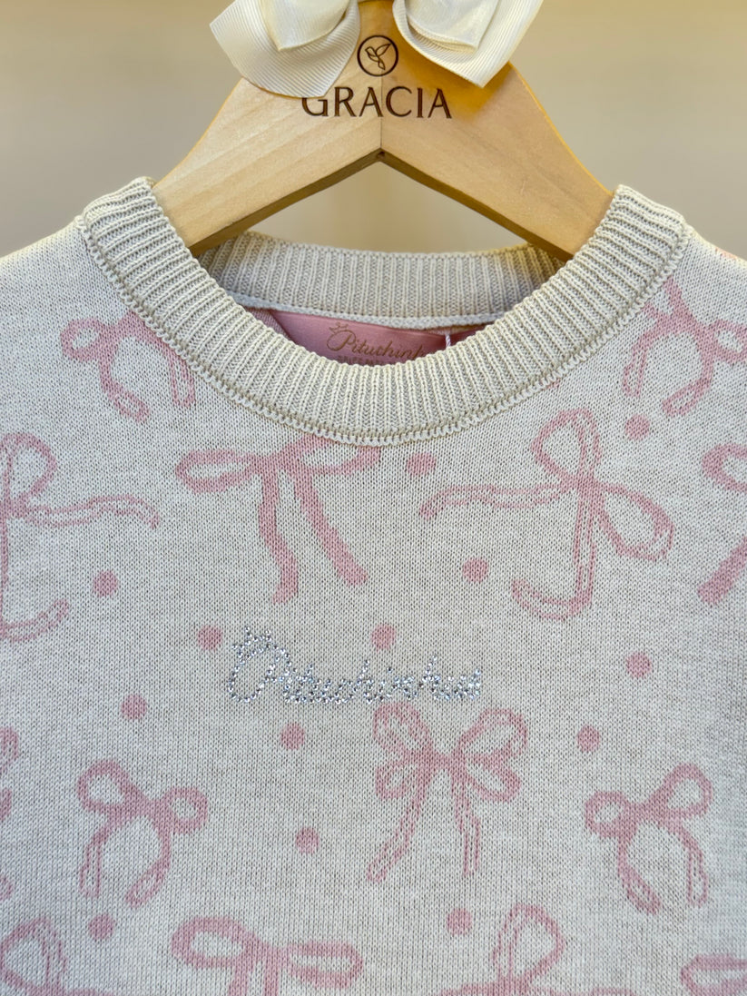 Blusa Infantil Tricot Jacquard Multi-laços Ninive - Pituchinhus