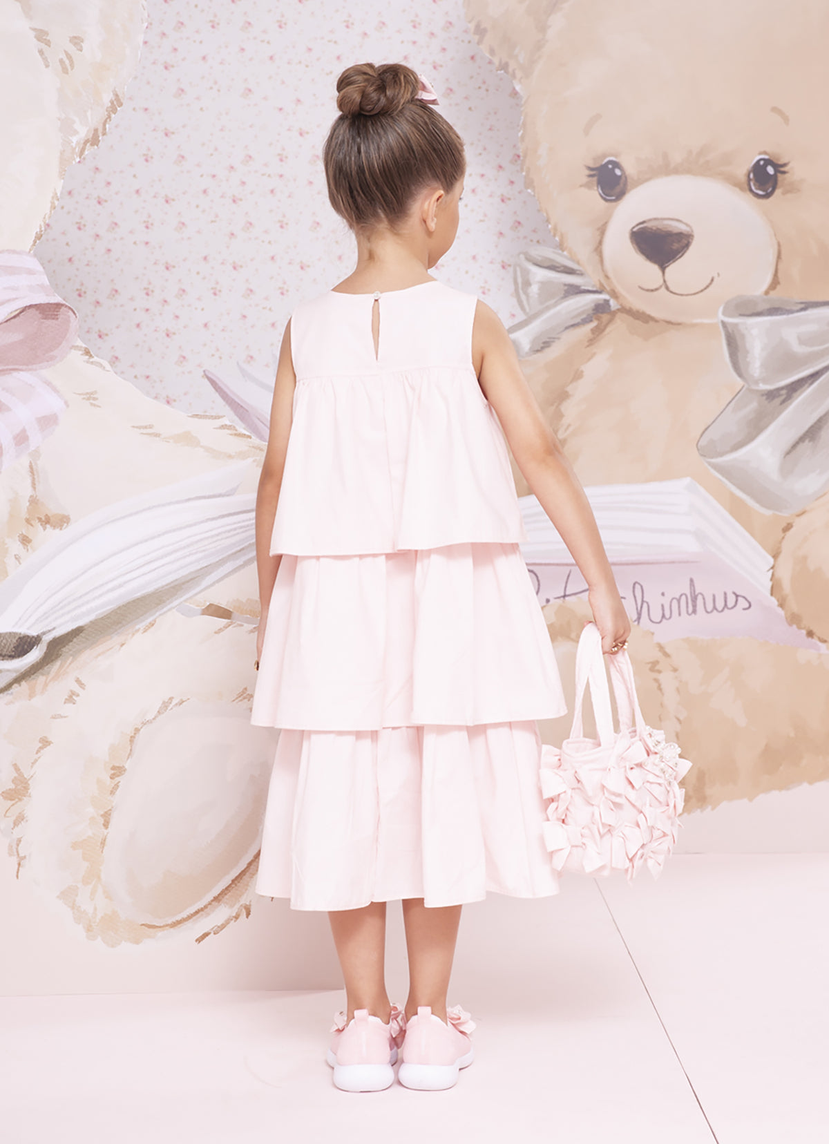 Vestido Infantil Tricoline Babados Laço - Pituchinhus