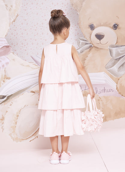 Vestido Infantil Tricoline Babados Laço - Pituchinhus