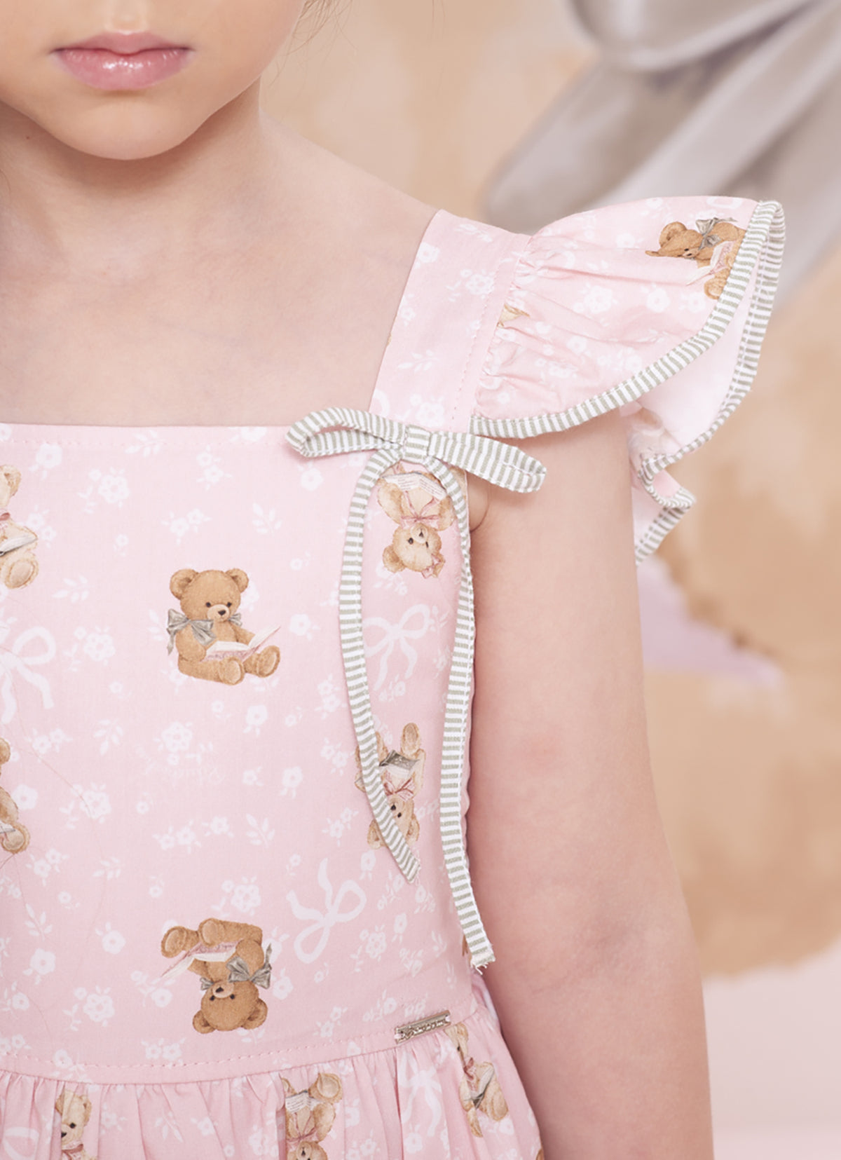Vestido Infantil Algodão Estampa Ursinhos  Com Babados - Pituchinhus