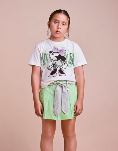 Conjunto Infantil Blusa Minnie Laço e Shorts-saia Pregas Pistache - Animê