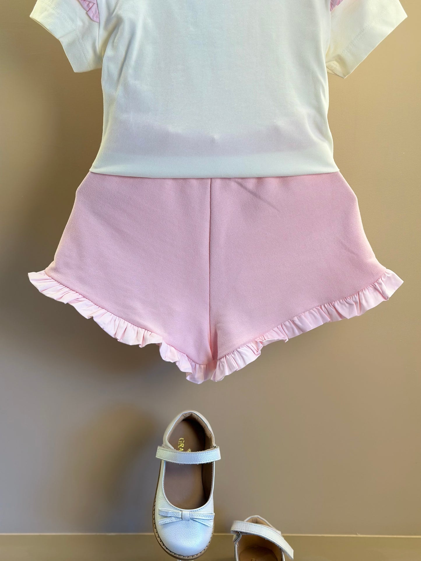 Conjunto Infantil Blusa Algodão Cotton Floral  Strass e Shorts Moletocotton Babadinho Rosa - Luluzinha