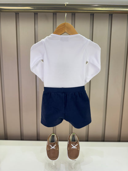 Conjunto Bebê Body Algodão Teddy Fazenda ML e Bermuda Moletom Algodão Profundo - Dame