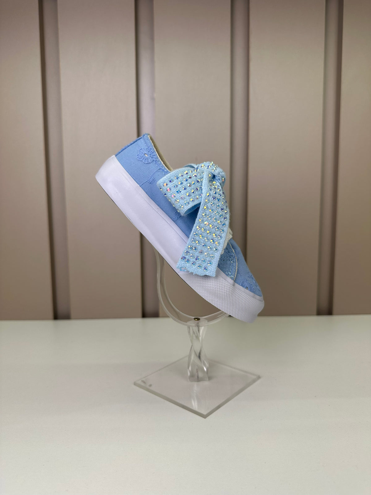 Tênis Infantil Casual Rendado Laço Strass Azul Claro - Luluzinha