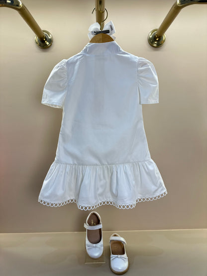Vestido Infantil Jumper Algodão Detalhes Renda Barra Guipir Off White - Um Mais Um