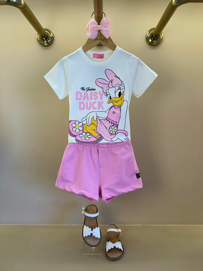 Conjunto Infantil Blusa Daisy Duck e Short Cós de Elástico - Momi