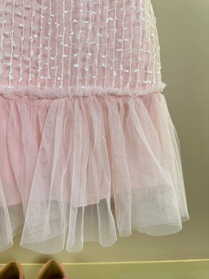 Vestido Infantil Texturizado Em Tule Rosa - Petit Cherie
