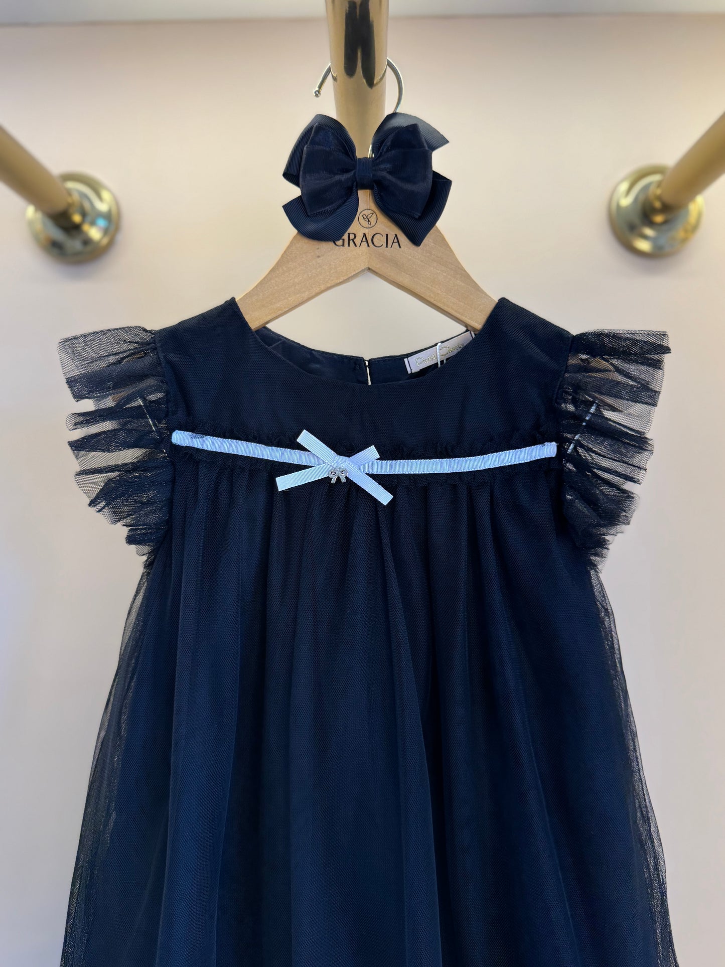 Vestido Infantil Trapézio Bonequinha Luxo Preto Laços Brancos - Petit Cherie