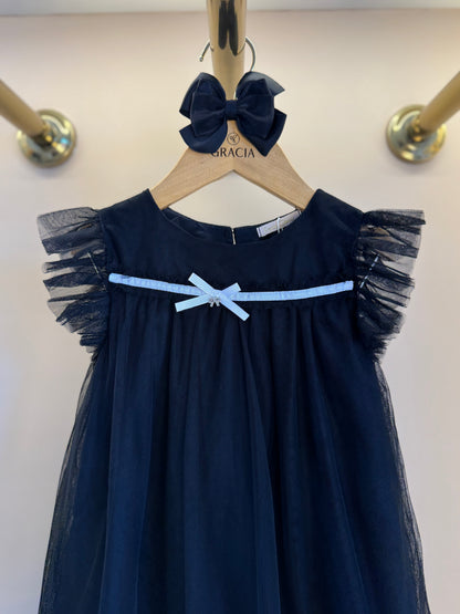 Vestido Infantil Trapézio Bonequinha Luxo Preto Laços Brancos - Petit Cherie
