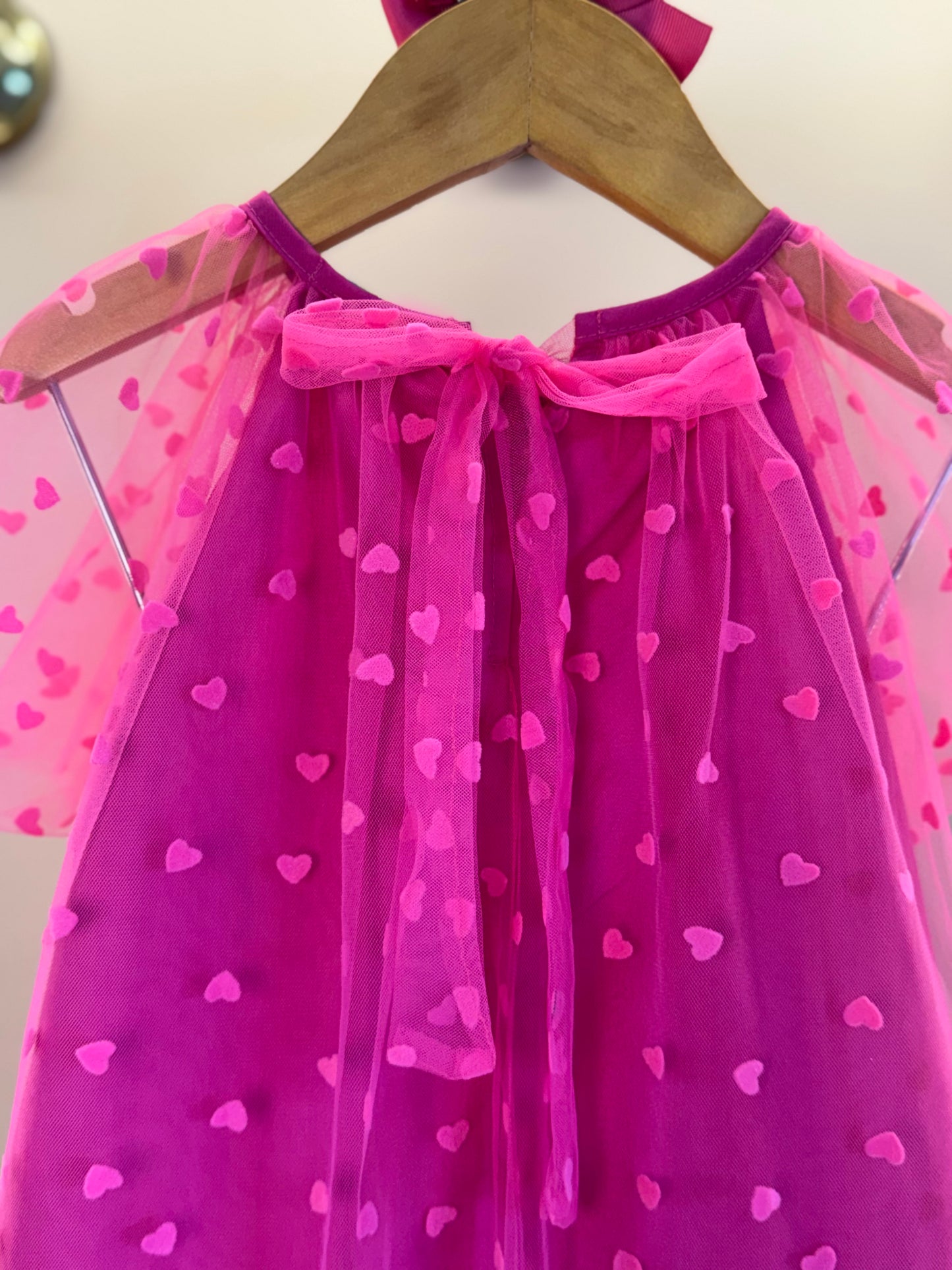 Vestido Infantil Trapézio Tule Corações Pink - Mon Sucré