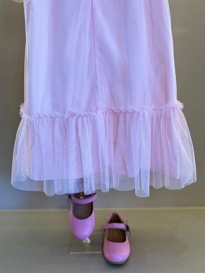 Vestido Infantil Trapézio Busto Bordado Corações Rosa - Mon Sucré