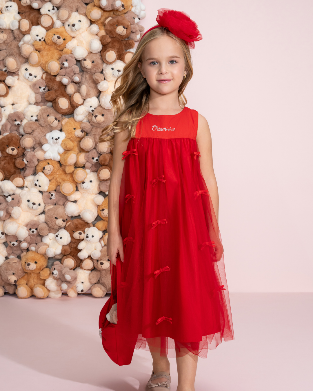 Vestido Infantil Festa Tule Lacinhos Bordados - Pituchinhus