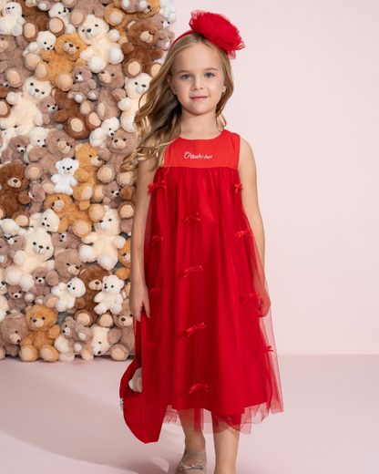Vestido Infantil Festa Tule Lacinhos Bordados - Pituchinhus