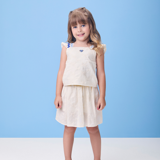 Conjunto Infantil Blusa e Saia Gelo Sianinha Azul - Momi PRÉ-VENDA