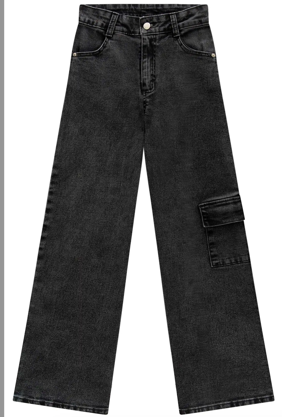 Calça  Infantil Jeans Wide Leg Elastano Preta  -Vic Vick