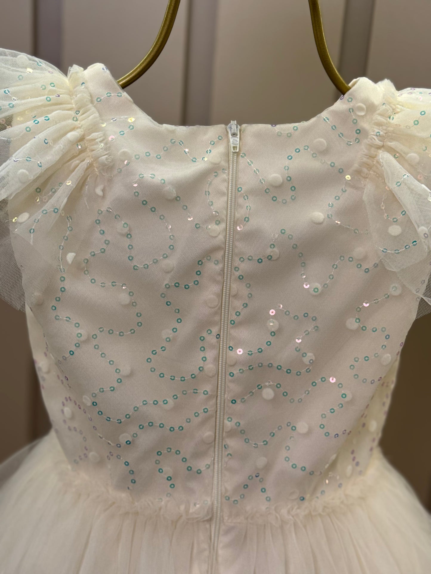 Vestido Infantil Festa Tule Bordado Flocado Busto Amarelo - Petit Cherie