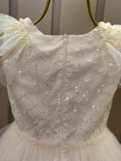 Vestido Infantil Festa Tule Bordado Flocado Busto Amarelo - Petit Cherie
