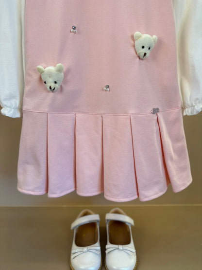 Salopete Infantil Rosa Ursinhos Com Blusa Golinha MC Off White - Gabriela Aquarela