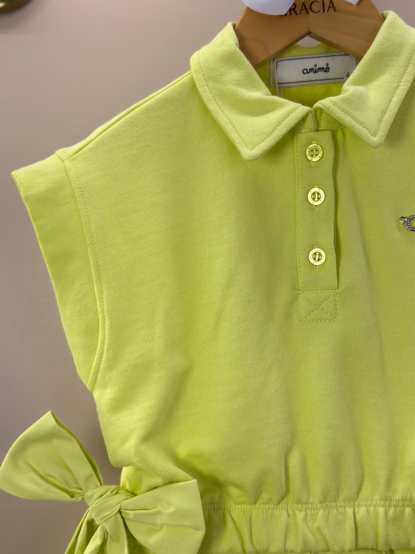 Conjunto Infantil Blusa Laços Laterais e Saia-shorts Pregas Verde Melão - Animê