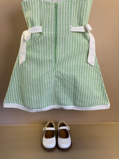 Vestido Infantil Verde Listrado Com Laços Laterais - Petit Cherie