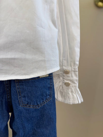 Conjunto Infantil Camisa Branca Algodão e Calça Jeans Bordada Flores Brancas - Luluzinha