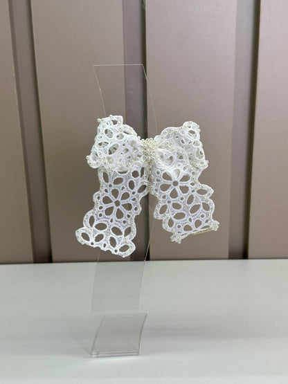 Laço Infantil Renda Guiper Off-White Mini Pérolas -Roana