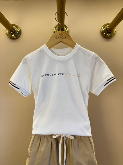 Conjunto Infantil Camiseta  Algodão Coast  e Bermuda Bege - Little Johnny