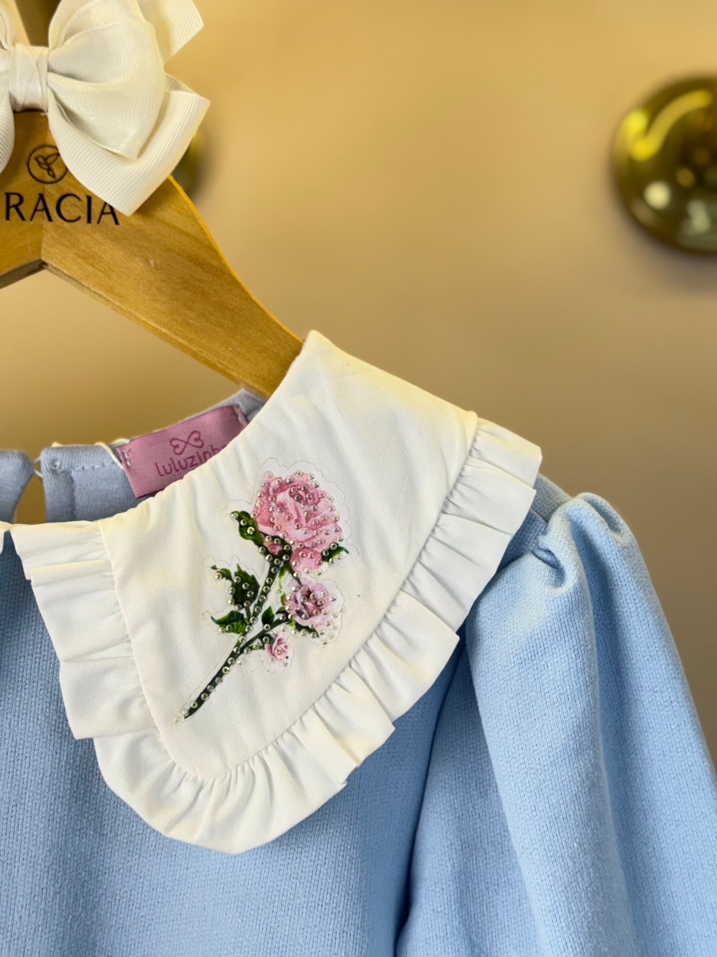 Vestido Infantil ML Babadinho Flores Bordados Azul - Luluzinha