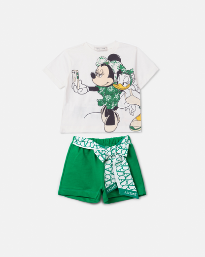 Conjunto Infantil Blusa Minnie & Daisy e Shorts Laço Estampado - Animê
