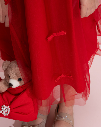 Vestido Infantil Festa Tule Lacinhos Bordados - Pituchinhus