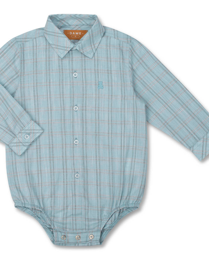 Camisa-Body Bebê Algodão Xadrez ML Azul - Dame
