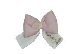 Laço Infantil Rosa Pontas Off White Pérolas e Bordados - Roana