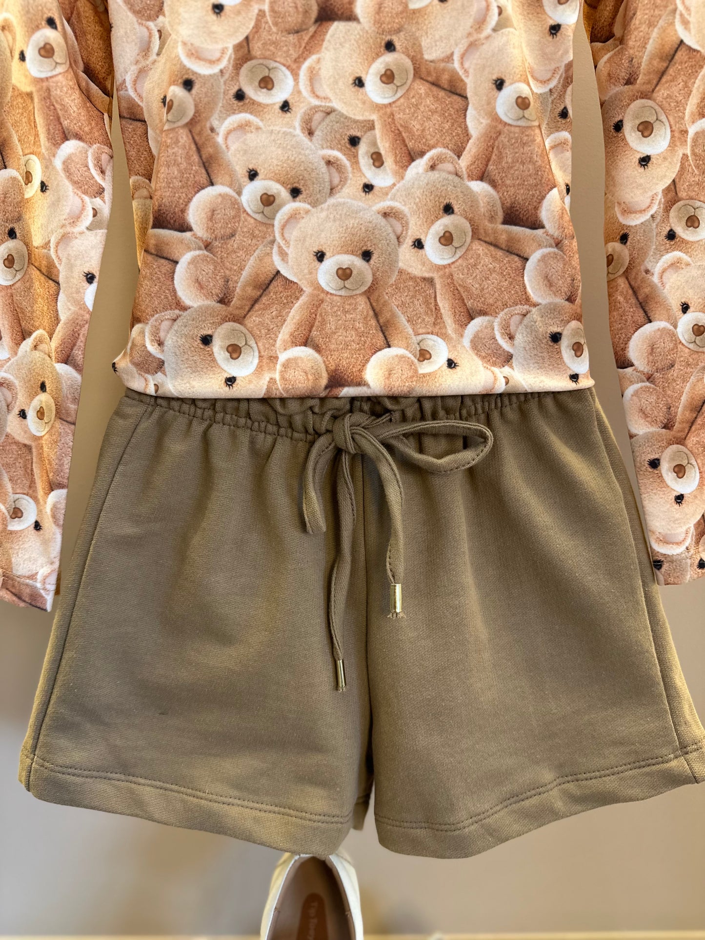 Conjunto Infantil Trio Blusa Ursinhos, Colete Sarja com Elastano e Shorts em Moletom s/ Pelúcia - Infanti
