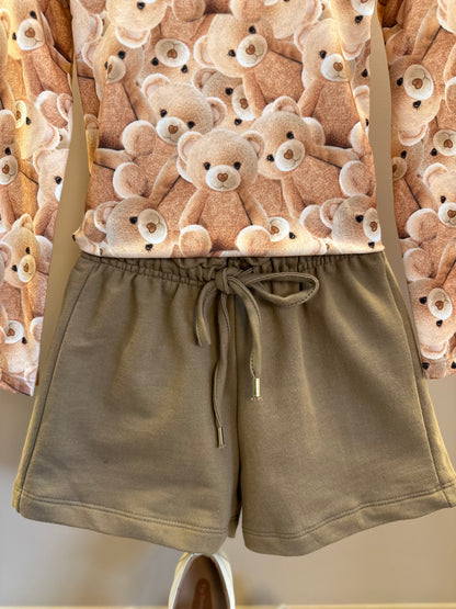 Conjunto Infantil Trio Blusa Ursinhos, Colete Sarja com Elastano e Shorts em Moletom s/ Pelúcia - Infanti