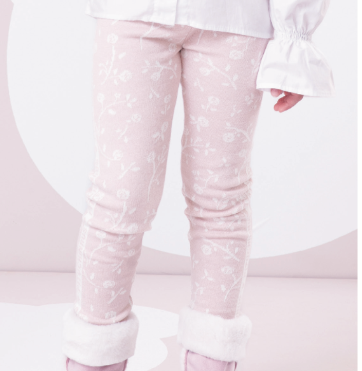 Conjunto Infantil Blusa Off White Cavalinho Cristal E Legging Tricot Floral Rosa - Pituchinhus
