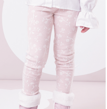 Conjunto Infantil Blusa Off White Cavalinho Cristal E Legging Tricot Floral Rosa - Pituchinhus