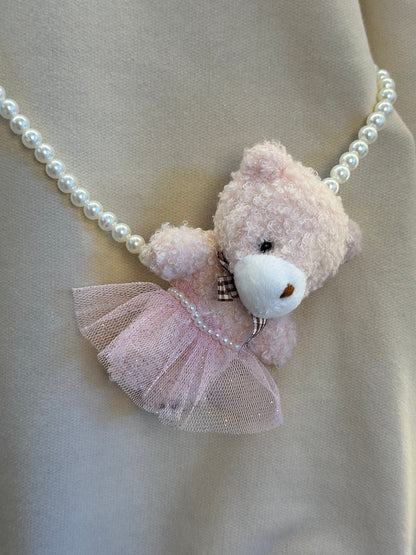 Vestido Infantil Bomber Moletom Bege  Bolsinha Ursinha Pérolas - Luluzinha