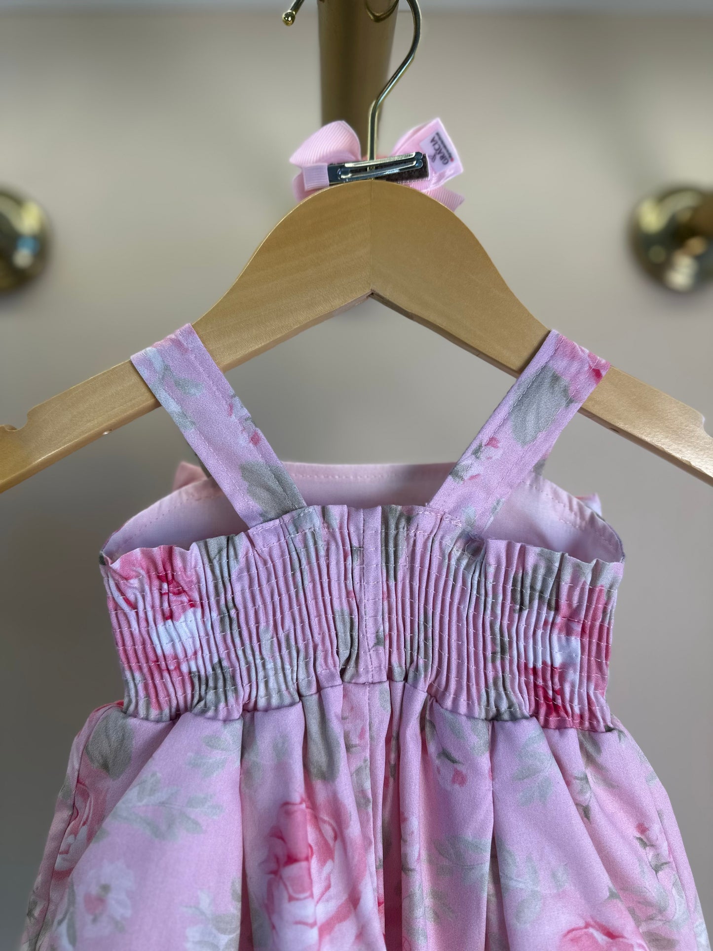 Vestido Bebê Algodão Laço Puffer com Calcinha Maxi Rosas - Pituchinhus