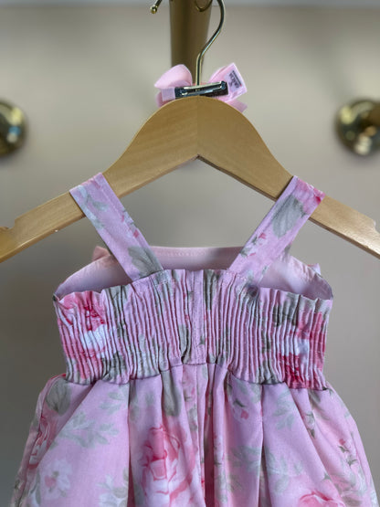 Vestido Bebê Algodão Laço Puffer com Calcinha Maxi Rosas - Pituchinhus