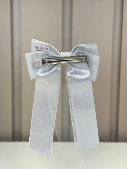 Laço Infantil Special Alongado Organza Sobreposta Prata Tam. G - Gracia