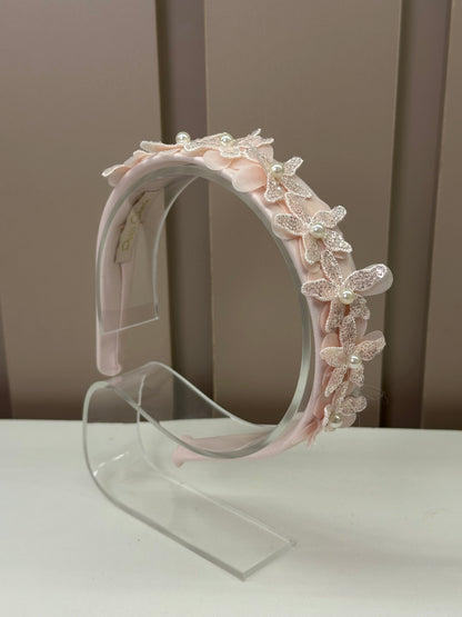Tiara Infantil Flores 3D Rosa - Petit Cherie