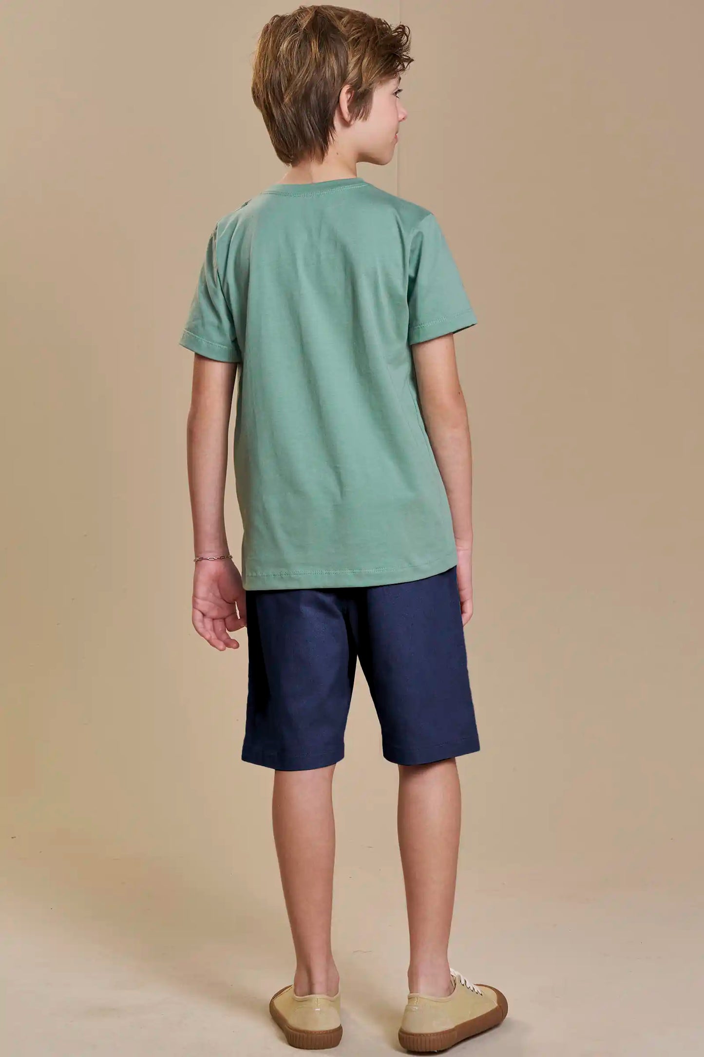 Conjunto infantil Camiseta Verde e Bermuda Marinho - Little Johnny