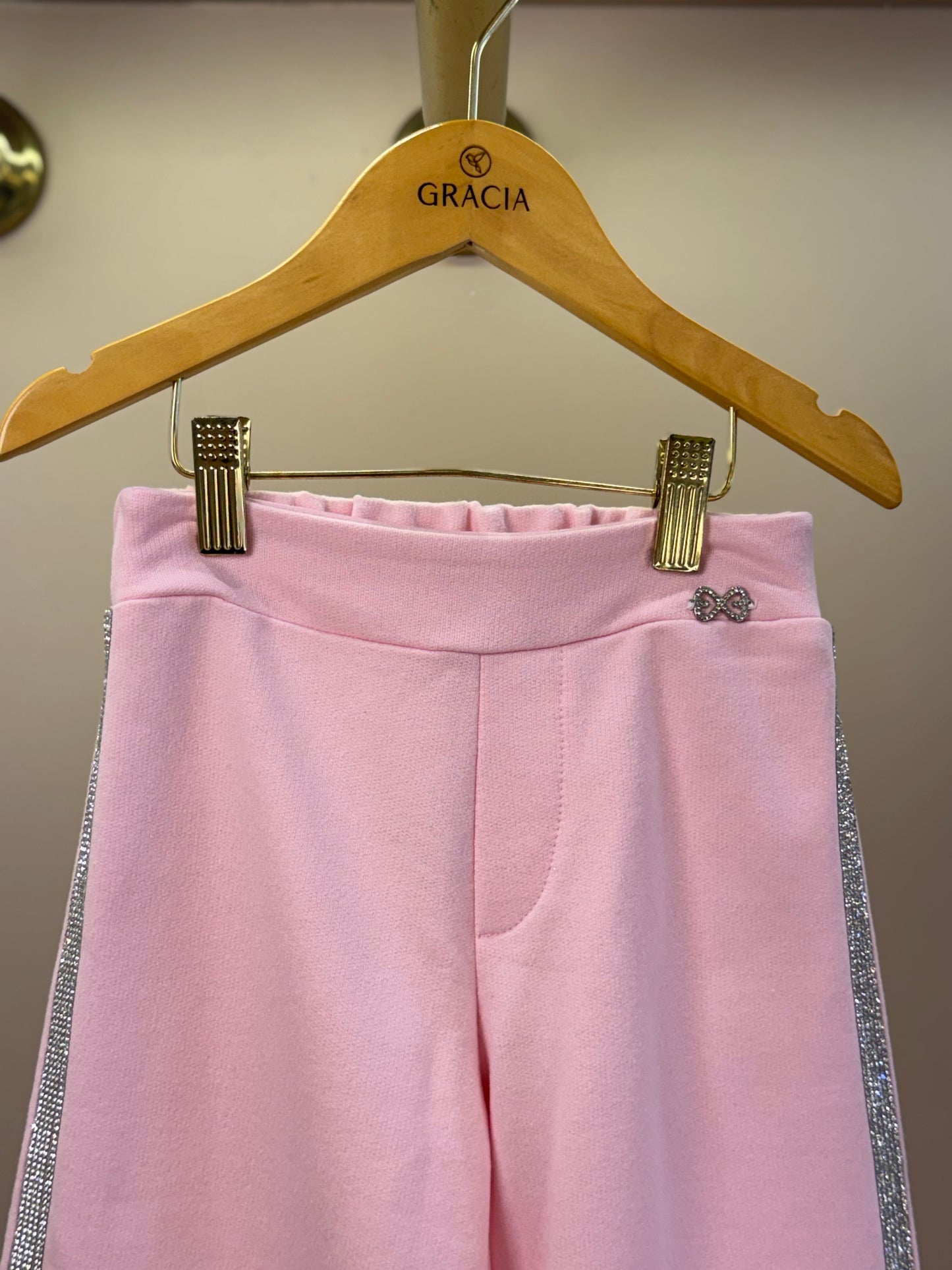 Calça Infantil Wide Leg Lateral Glitter Rosa - Luluzinha